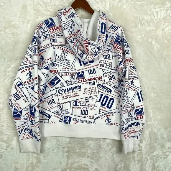Champion Hoodie Sweatshirt Mens Medium 100 Century Collection All Over Print * - Picture 12 of 13